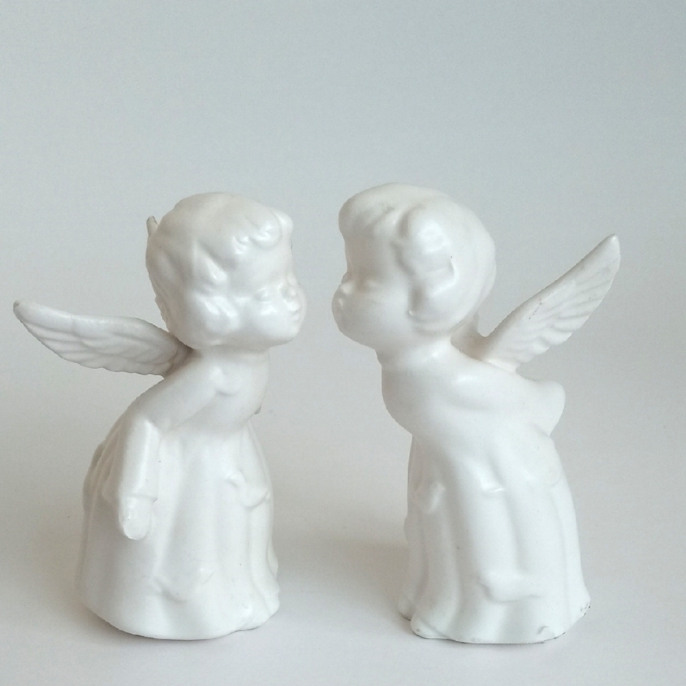 Pair of White Antique Porcelain Ceramic Angel Figurines 4” Height Made in Japan